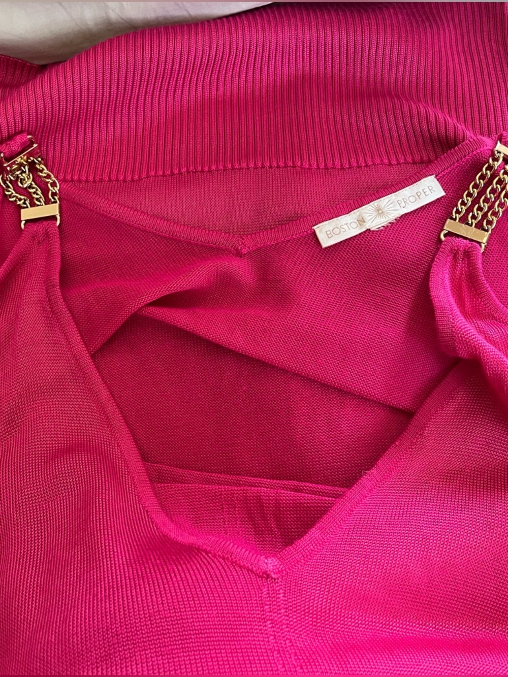 Boston Proper Hot Pink Knit Tank with Gold Chain Straps